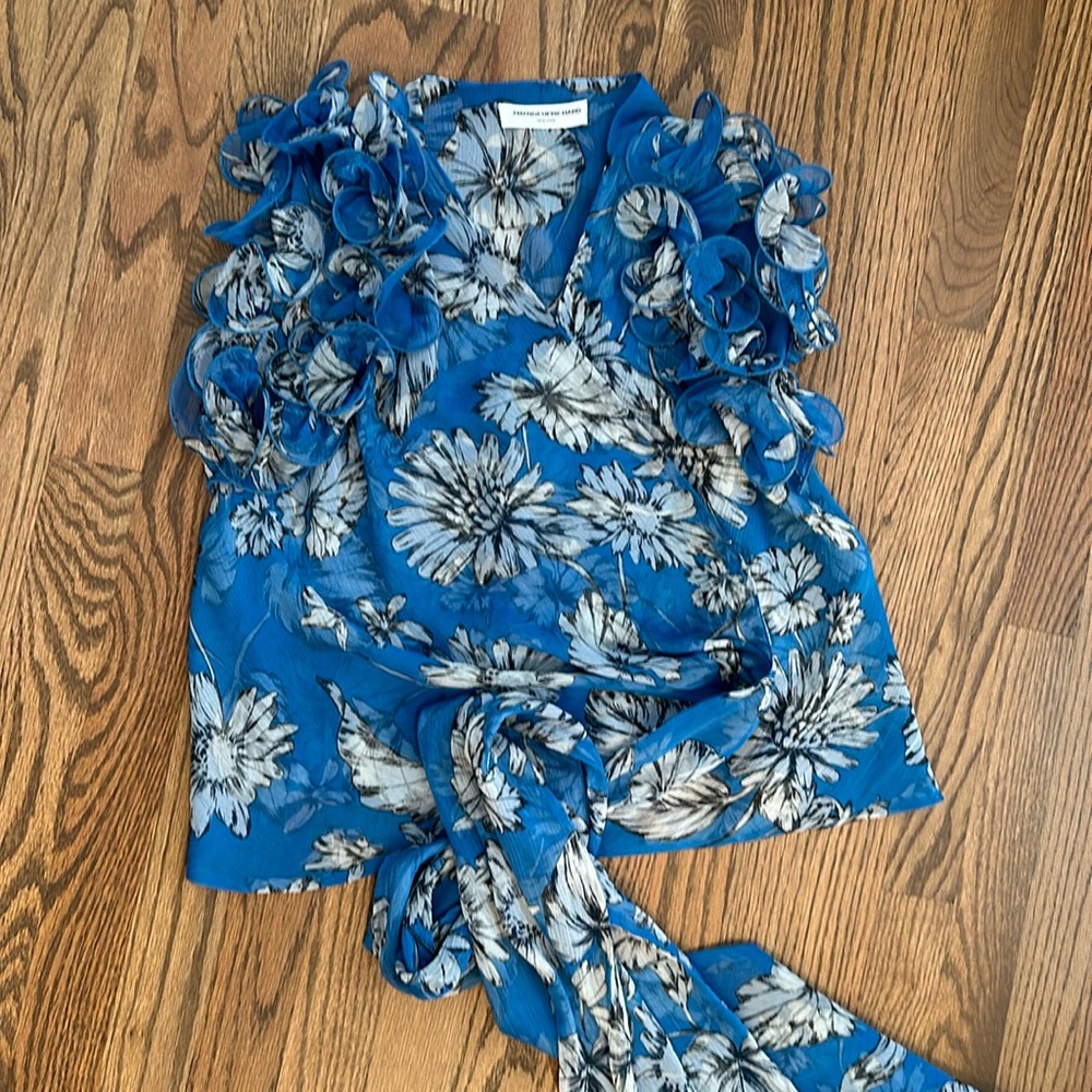 Amanda Uprichard Blue Wrap Top
